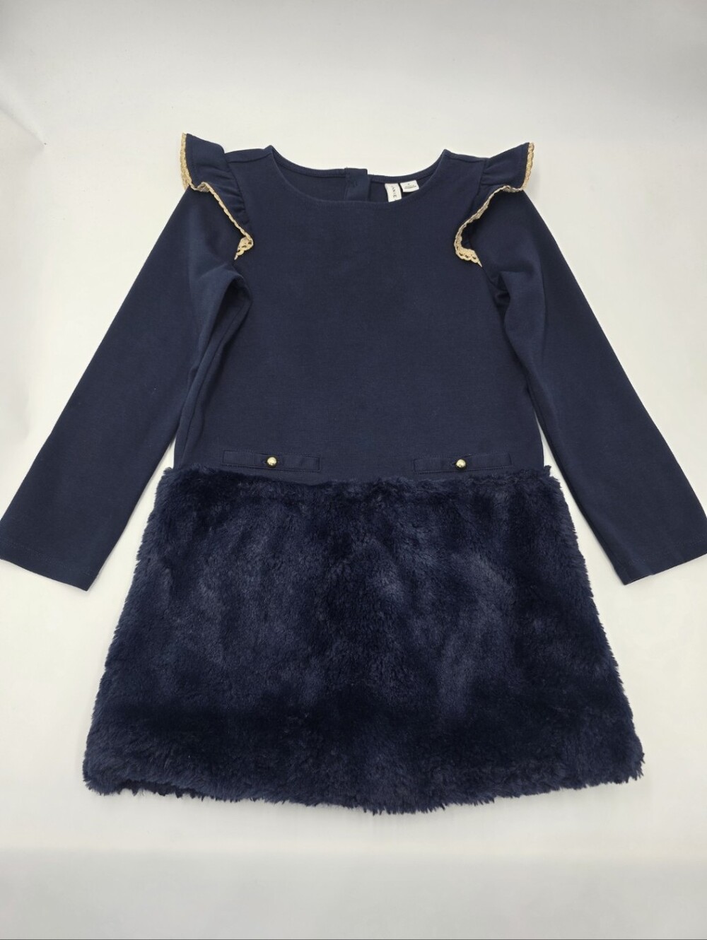 Janie and Jack navy faux fur holiday dress size 6